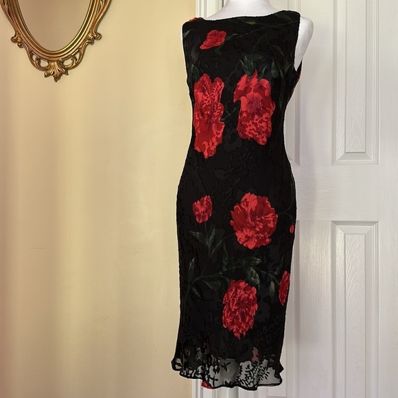 Robbie Bee Silk Blend Velvet Burn Out Y2k Floral Sleeveless Dress Vintage 8P - Picture 3 of 16